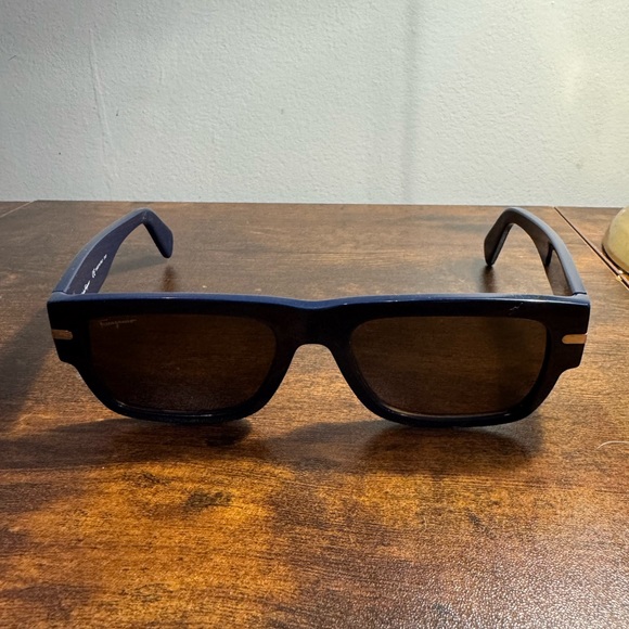Ferragamo Men’s Sunglasses Navy Rectangular Made in Italy